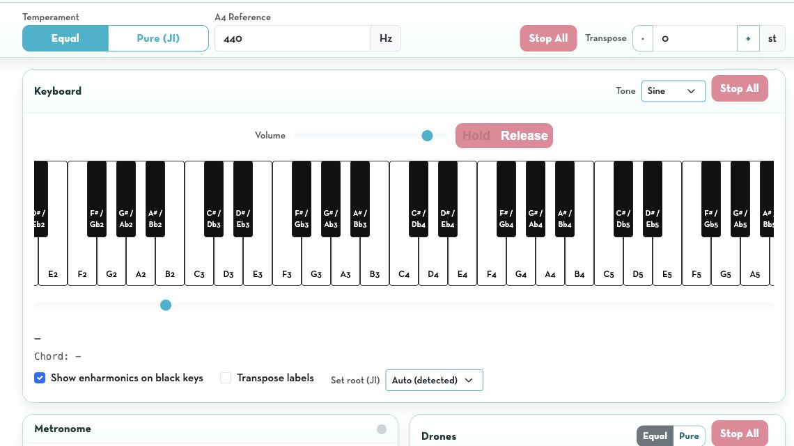 Screenshot of Director Keyboard showing piano keys, tuning, and transpose controls.