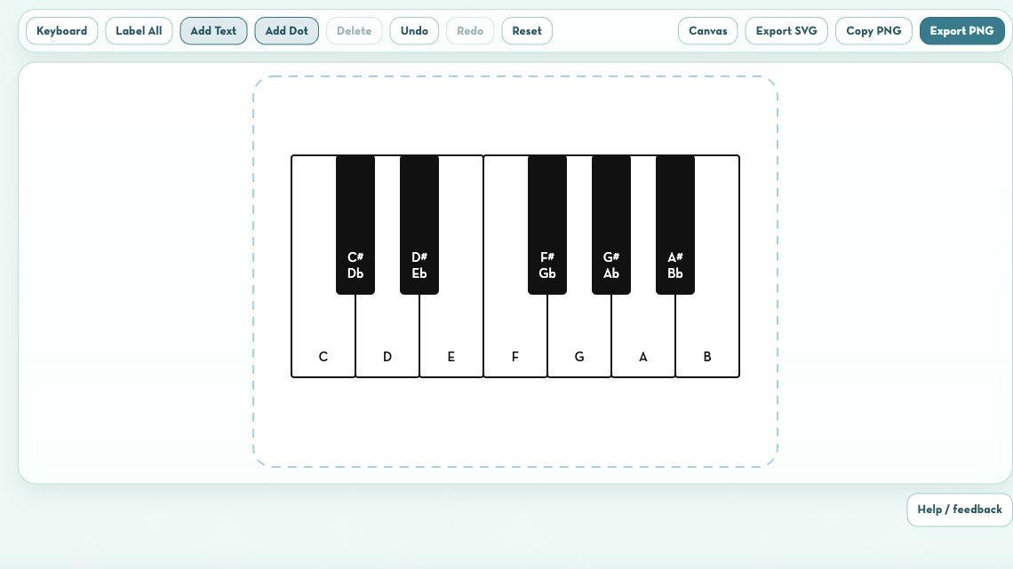 Screenshot of Keyboard Diagrams with labeled piano keys and editing tools.